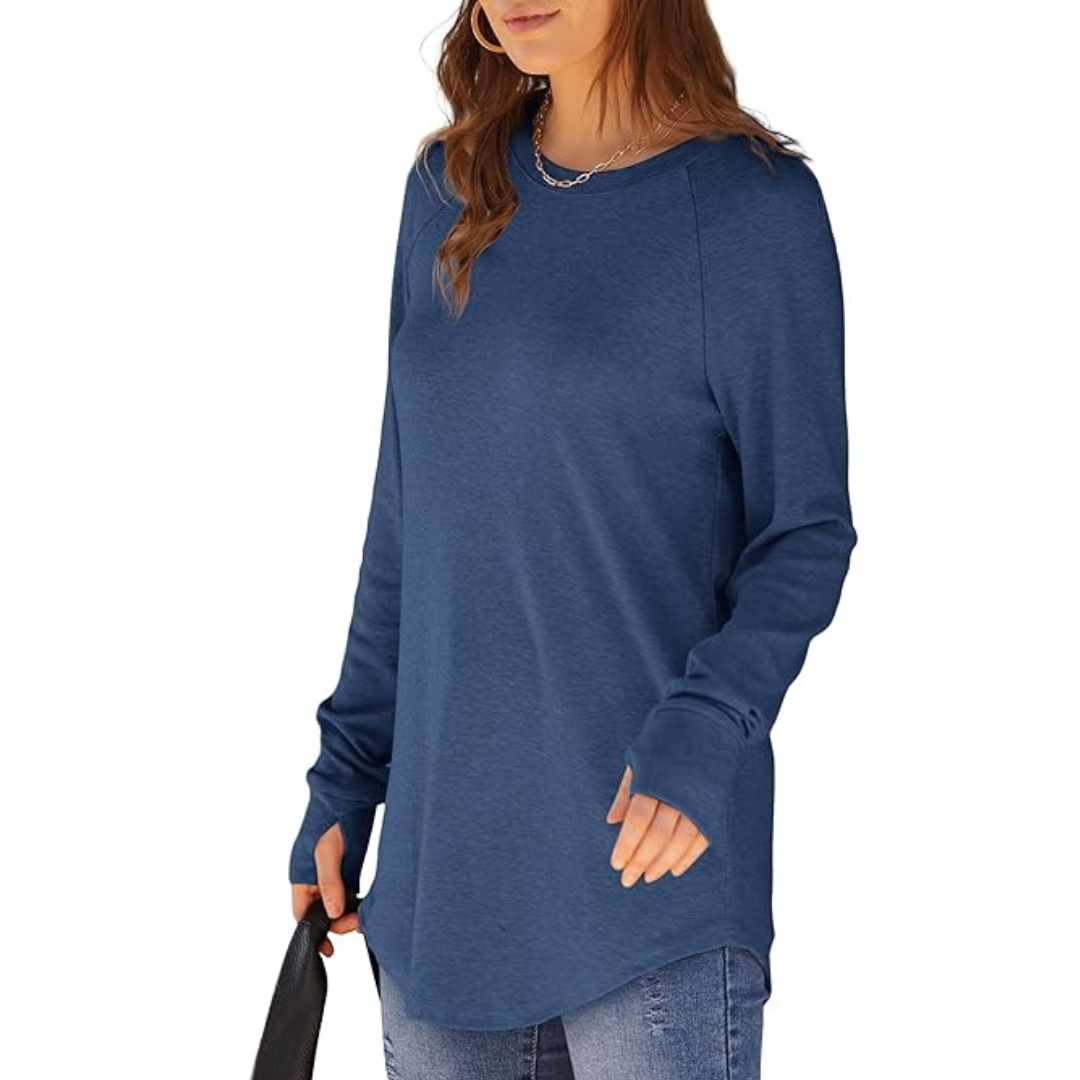 Ladies Long Sleeve Tunic Top with Thumbholes - Tamari-White-S-Nora Luxe