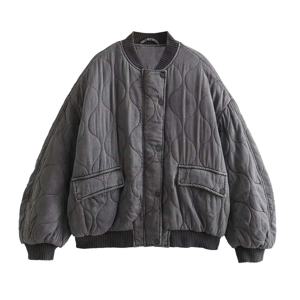 Ladies Oversized Grey Bomber Jacket - Alexa-Gray-XS-Nora Luxe