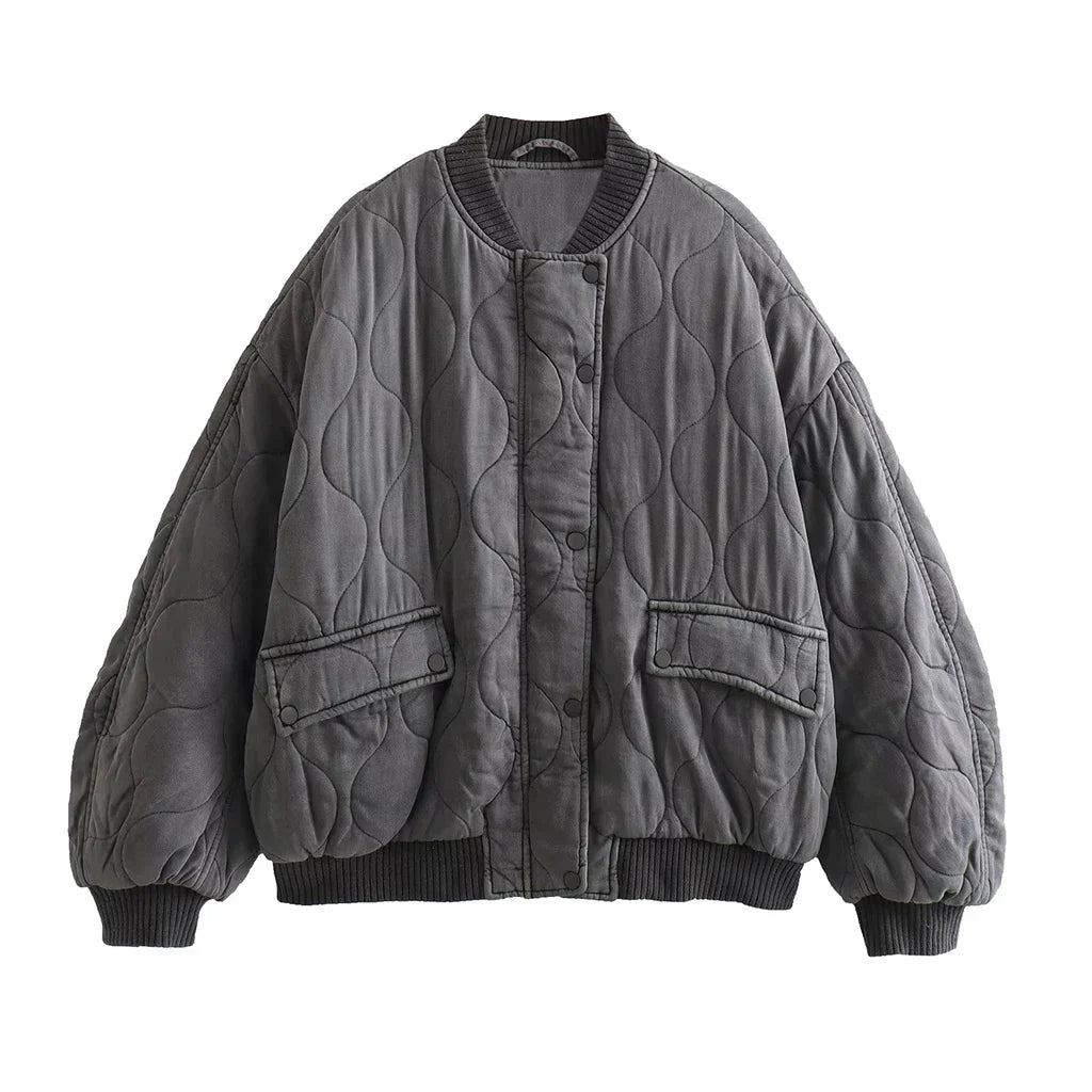 Ladies Oversized Grey Bomber Jacket - Alexa-Gray-XS-Nora Luxe