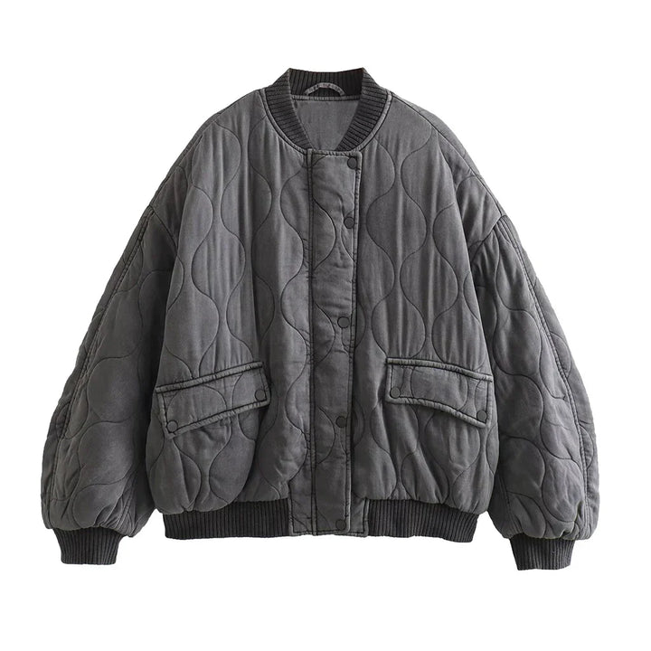 Ladies Oversized Grey Bomber Jacket - Alexa-Gray-XS-Nora Luxe
