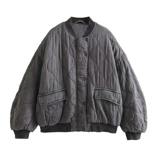 Ladies Oversized Grey Bomber Jacket - Alexa-Gray-XS-Nora Luxe