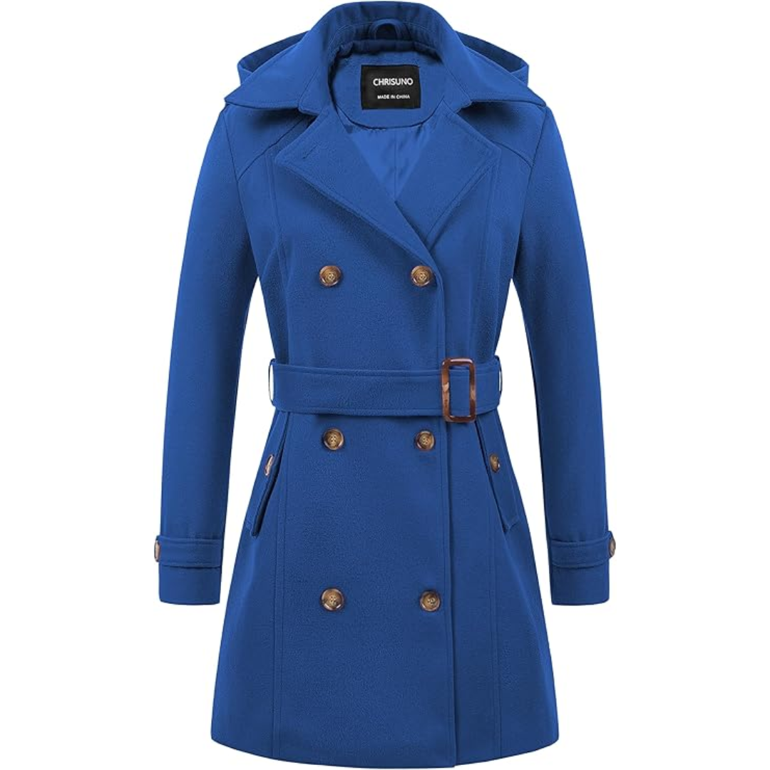 Ladies Padded Winter Trench Coat with Hood - Nina-Blue-S-Nora Luxe