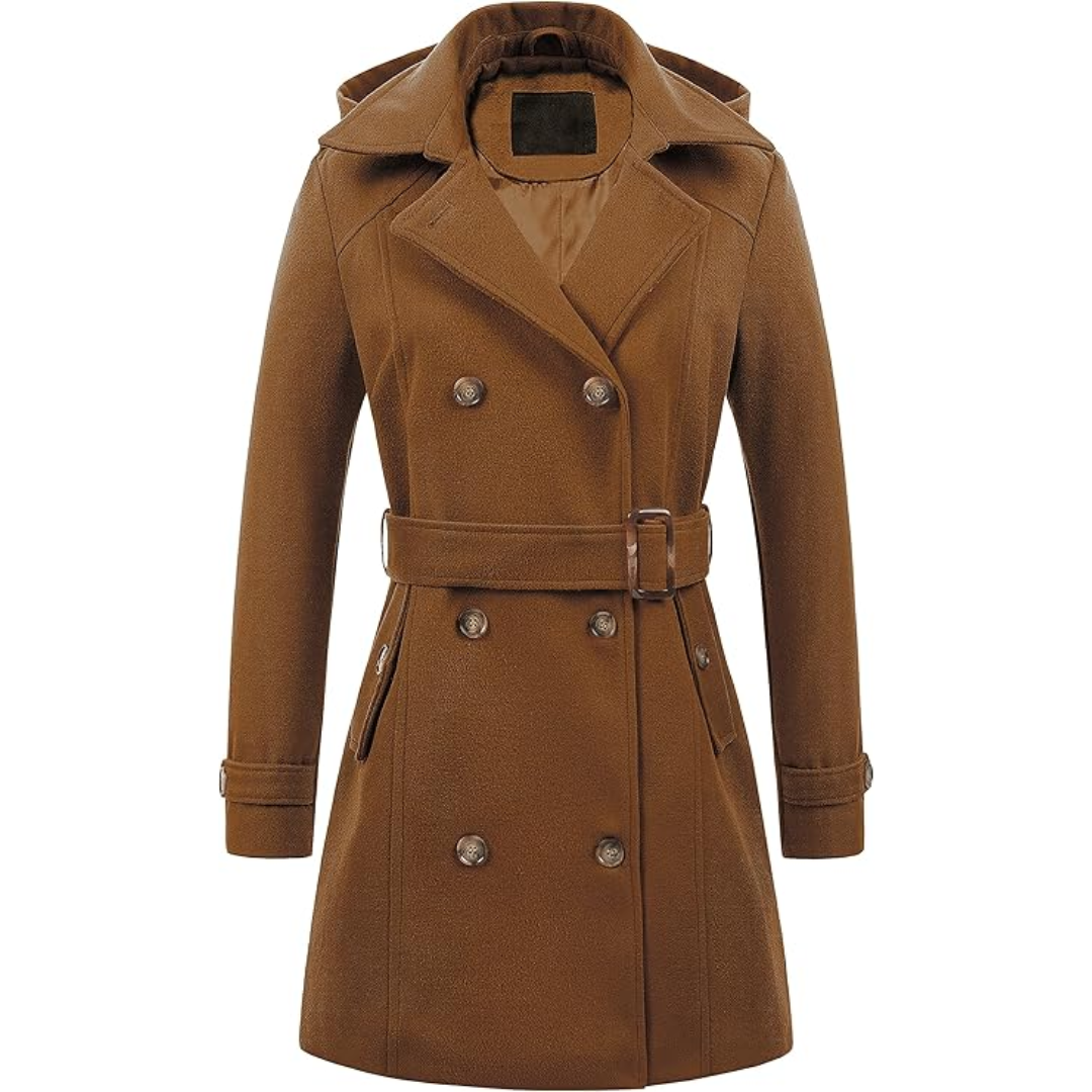 Ladies Padded Winter Trench Coat with Hood - Nina-Brown-S-Nora Luxe