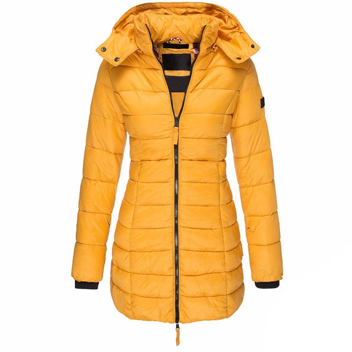 Ladies Parka with Hood and Down Filling - Elena-Yellow-S-Nora Luxe