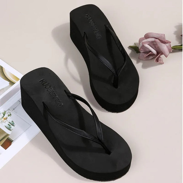 Ladies' Platform Slippers with Clip Toe Design – Riviera-Black-3-Nora Luxe