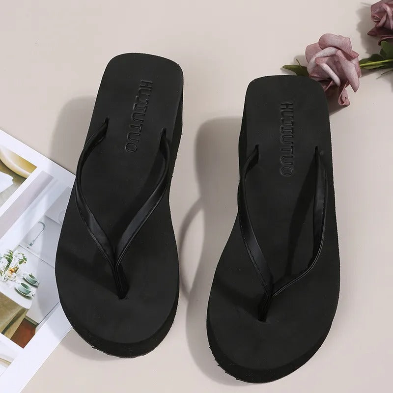 Ladies' Platform Slippers with Clip Toe Design – Riviera-Black-3-Nora Luxe