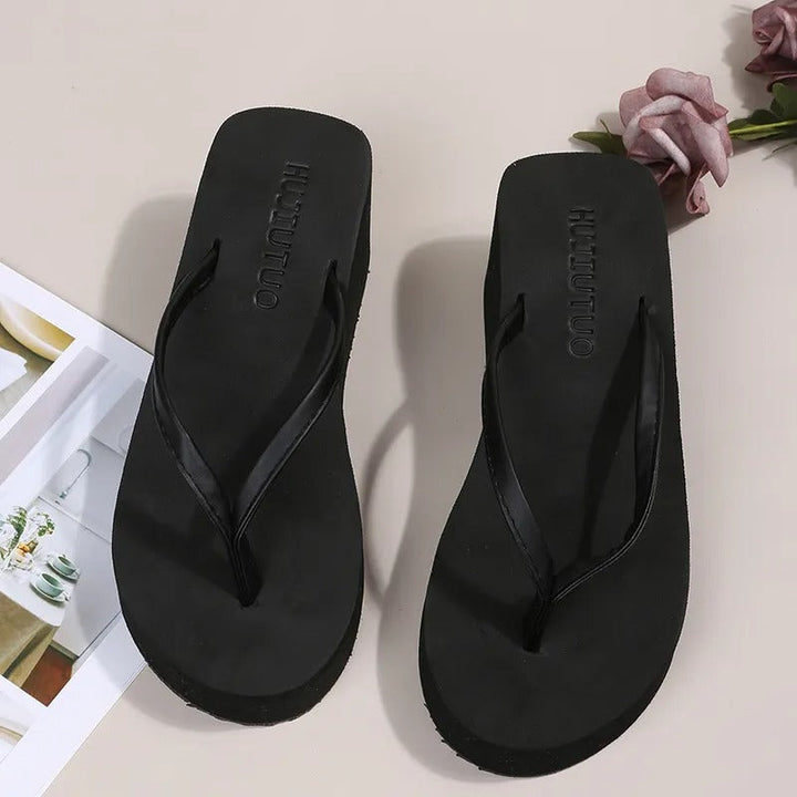 Ladies' Platform Slippers with Clip Toe Design – Riviera-Black-3-Nora Luxe