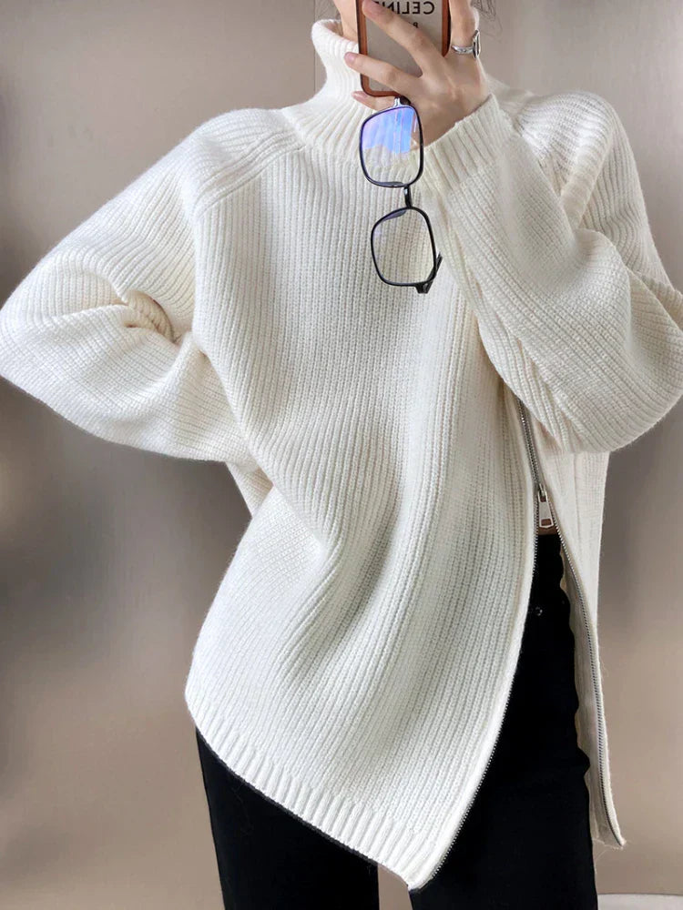 Ladies Pullover Vest with Zip - Clara-White-One Size-Nora Luxe