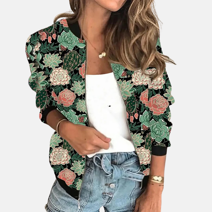 Ladies Retro Bomber Jacket with Print – Zoë-A-XS-Nora Luxe