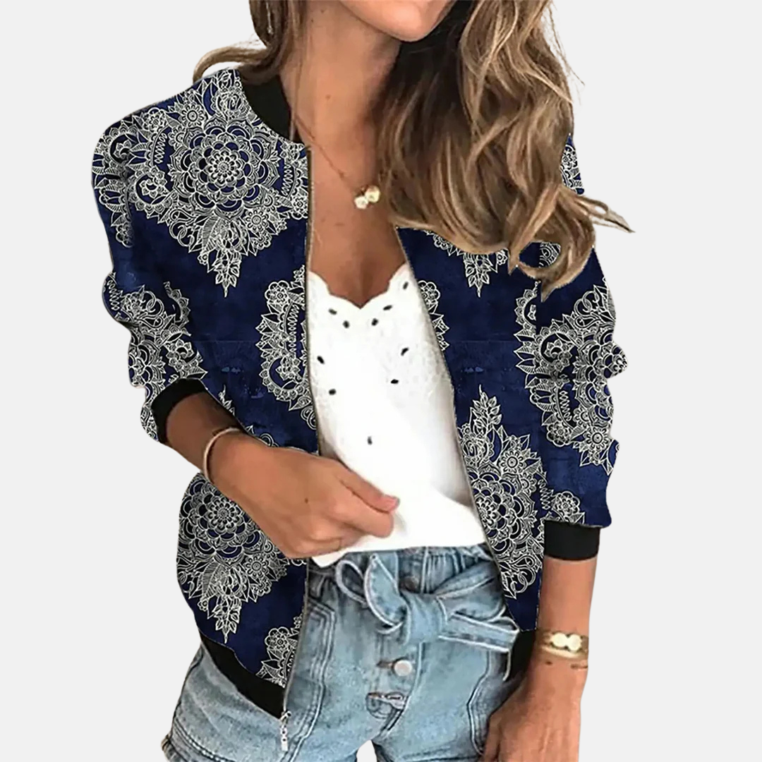 Ladies Retro Bomber Jacket with Print – Zoë-E-XS-Nora Luxe