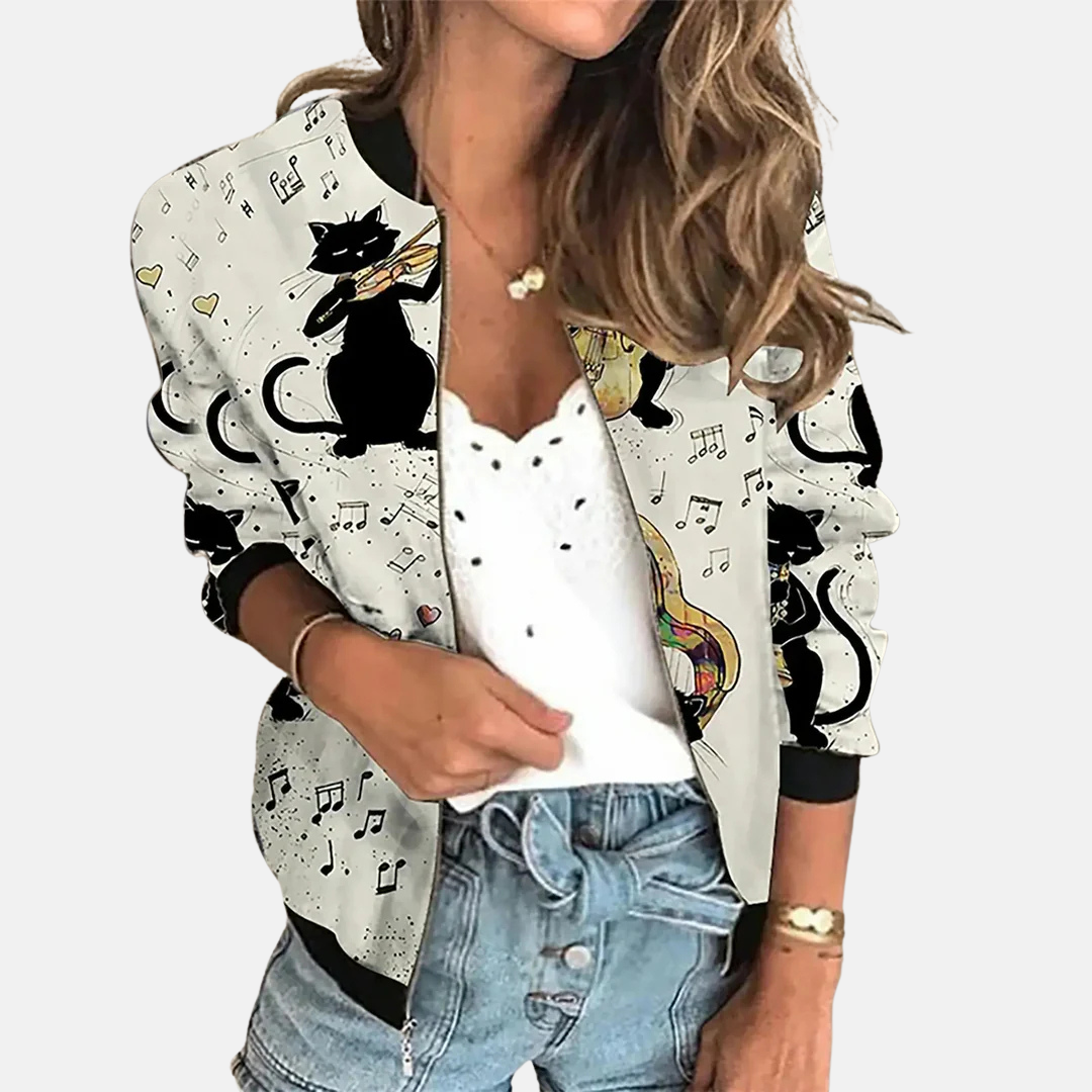 Ladies Retro Bomber Jacket with Print – Zoë-F-XS-Nora Luxe