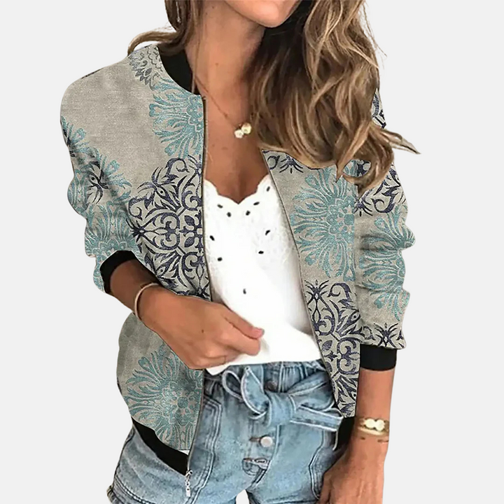 Ladies Retro Bomber Jacket with Print – Zoë-G-XS-Nora Luxe