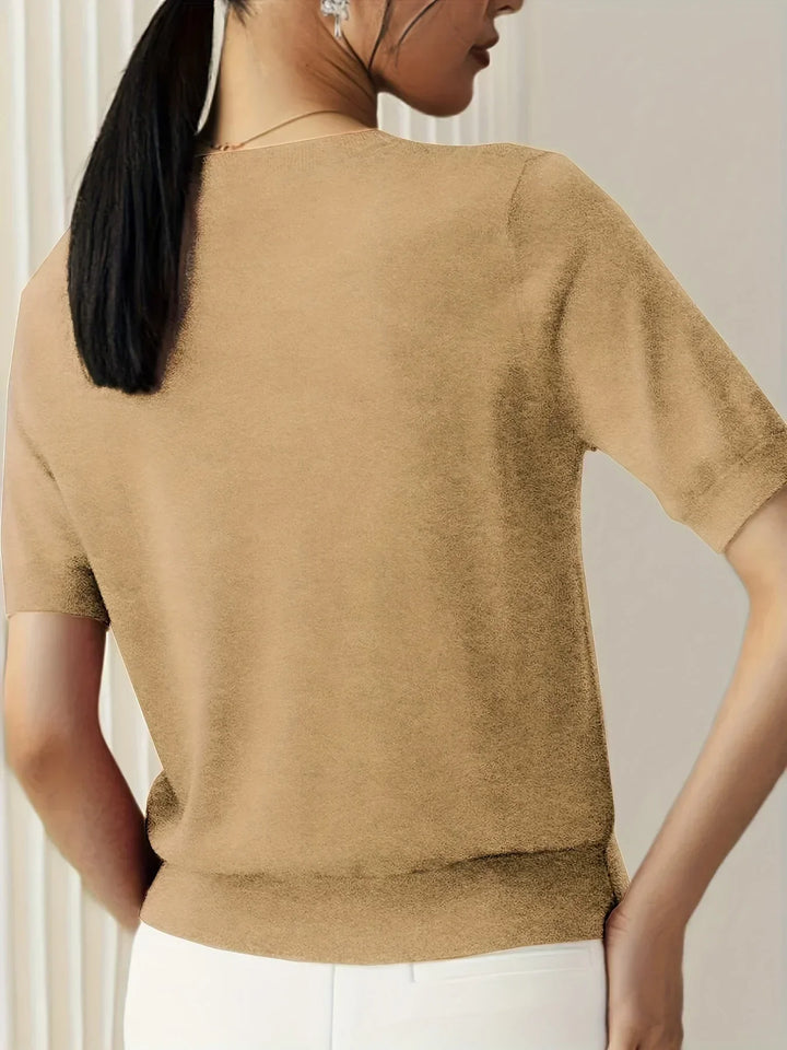 Ladies Short Sleeve Spring Sweater – Mila-Gray-XS-Nora Luxe