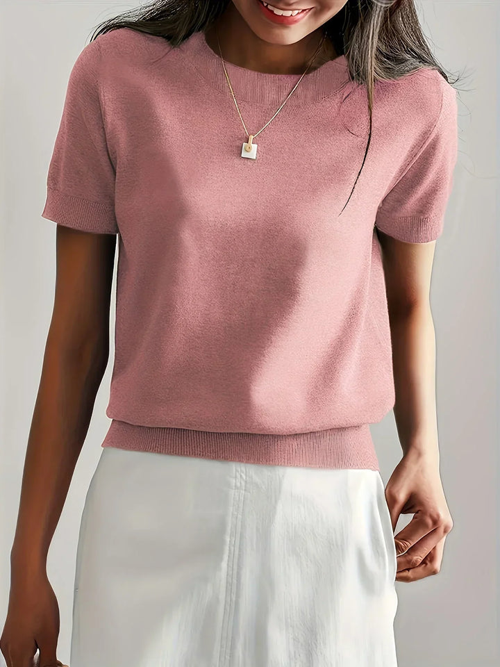 Ladies Short Sleeve Spring Sweater – Mila-Gray-XS-Nora Luxe