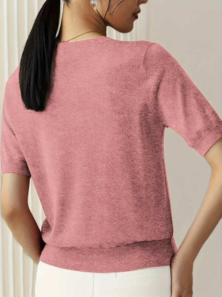 Ladies Short Sleeve Spring Sweater – Mila-Gray-XS-Nora Luxe