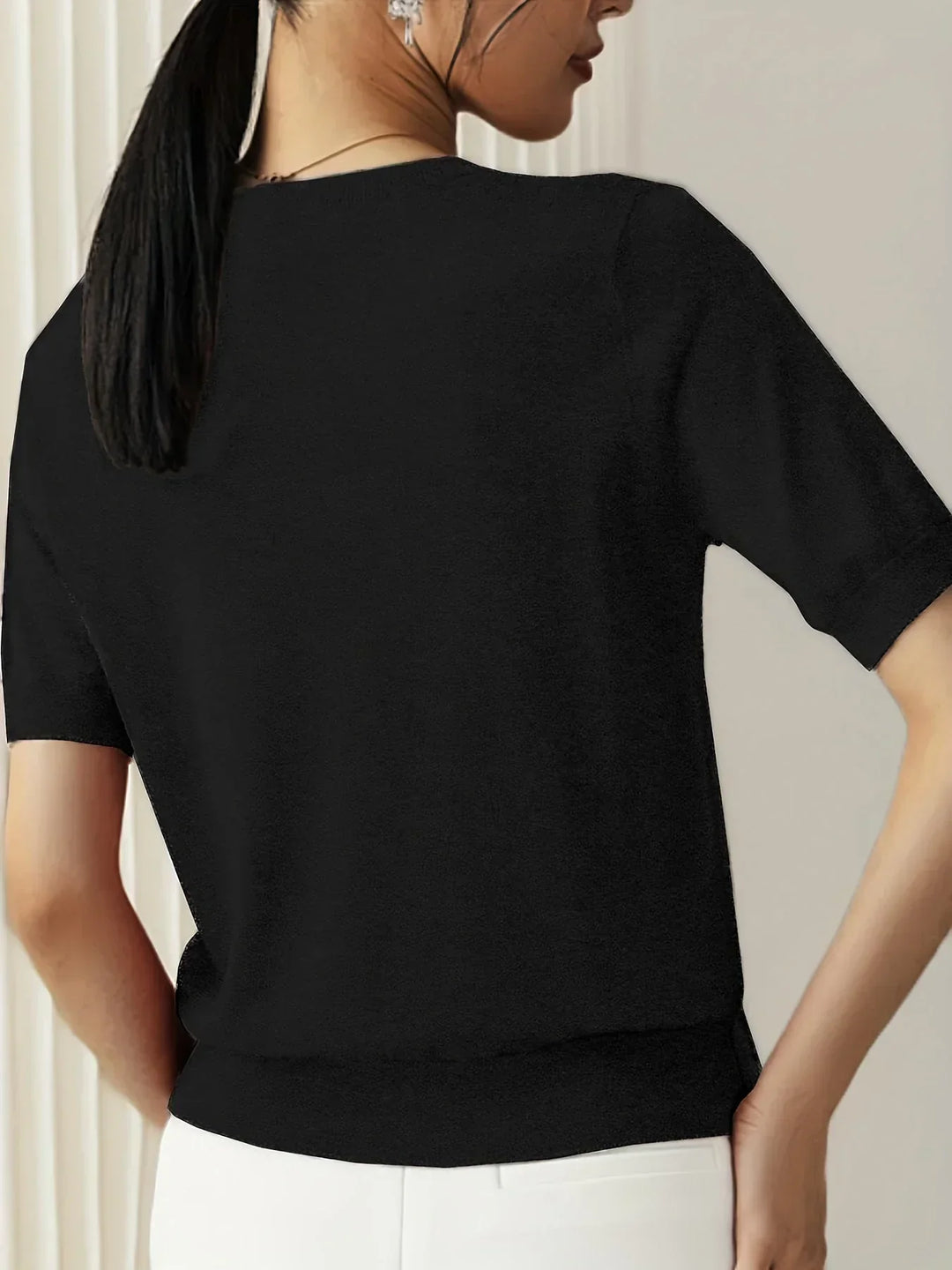 Ladies Short Sleeve Spring Sweater – Mila-Gray-XS-Nora Luxe