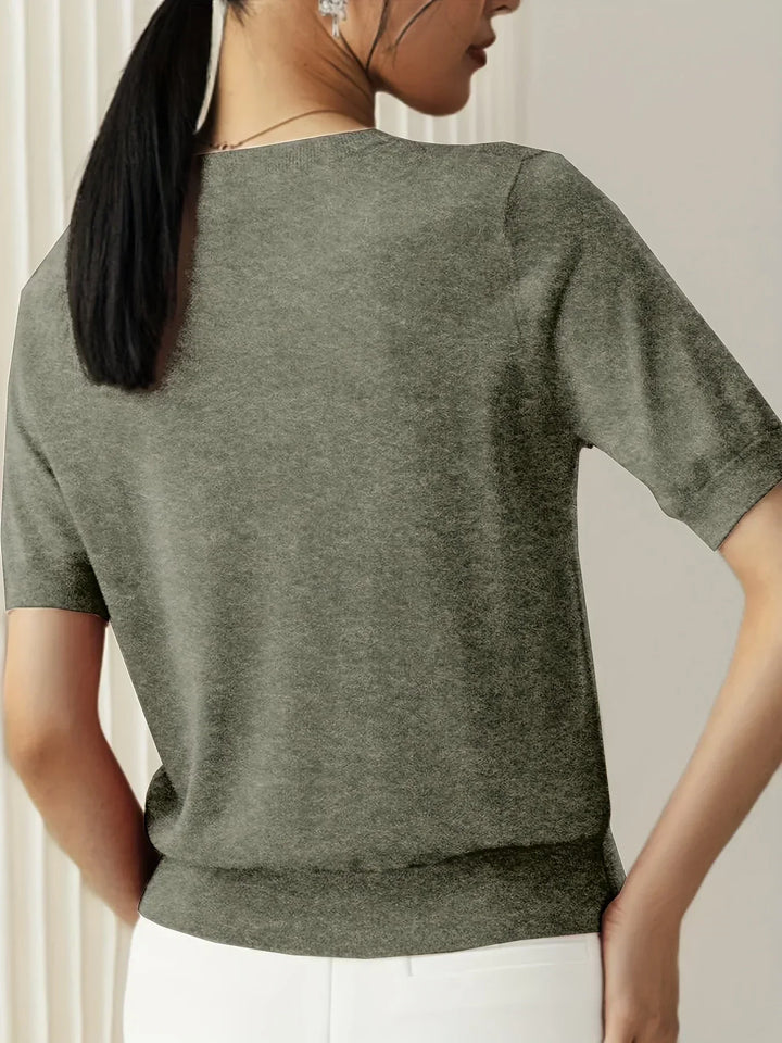 Ladies Short Sleeve Spring Sweater – Mila-Gray-XS-Nora Luxe