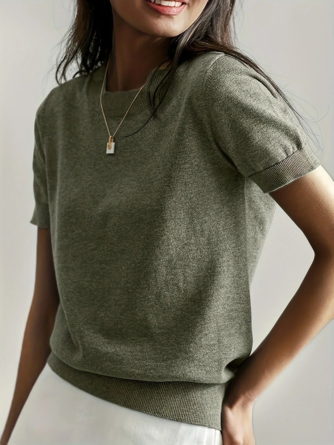 Ladies Short Sleeve Spring Sweater – Mila-Green-XS-Nora Luxe