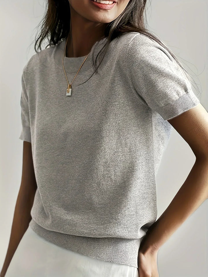Ladies Short Sleeve Spring Sweater – Mila-Light grey-XS-Nora Luxe