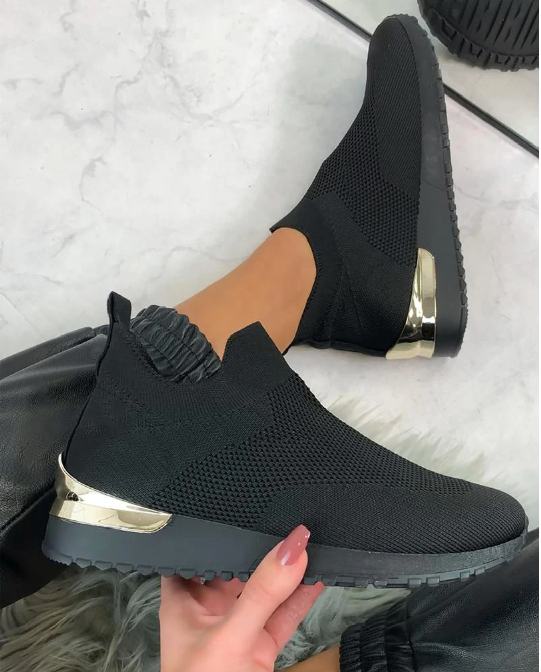 Ladies Slip-On Sneakers - FlexiStep-Black-2.5-Nora Luxe