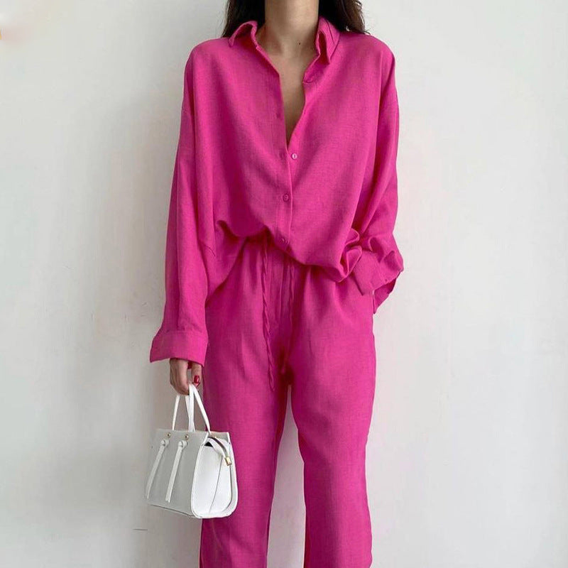 Ladies Somersets with Light Blouse and Wide Trousers - Noa-Pink-S-State of Style