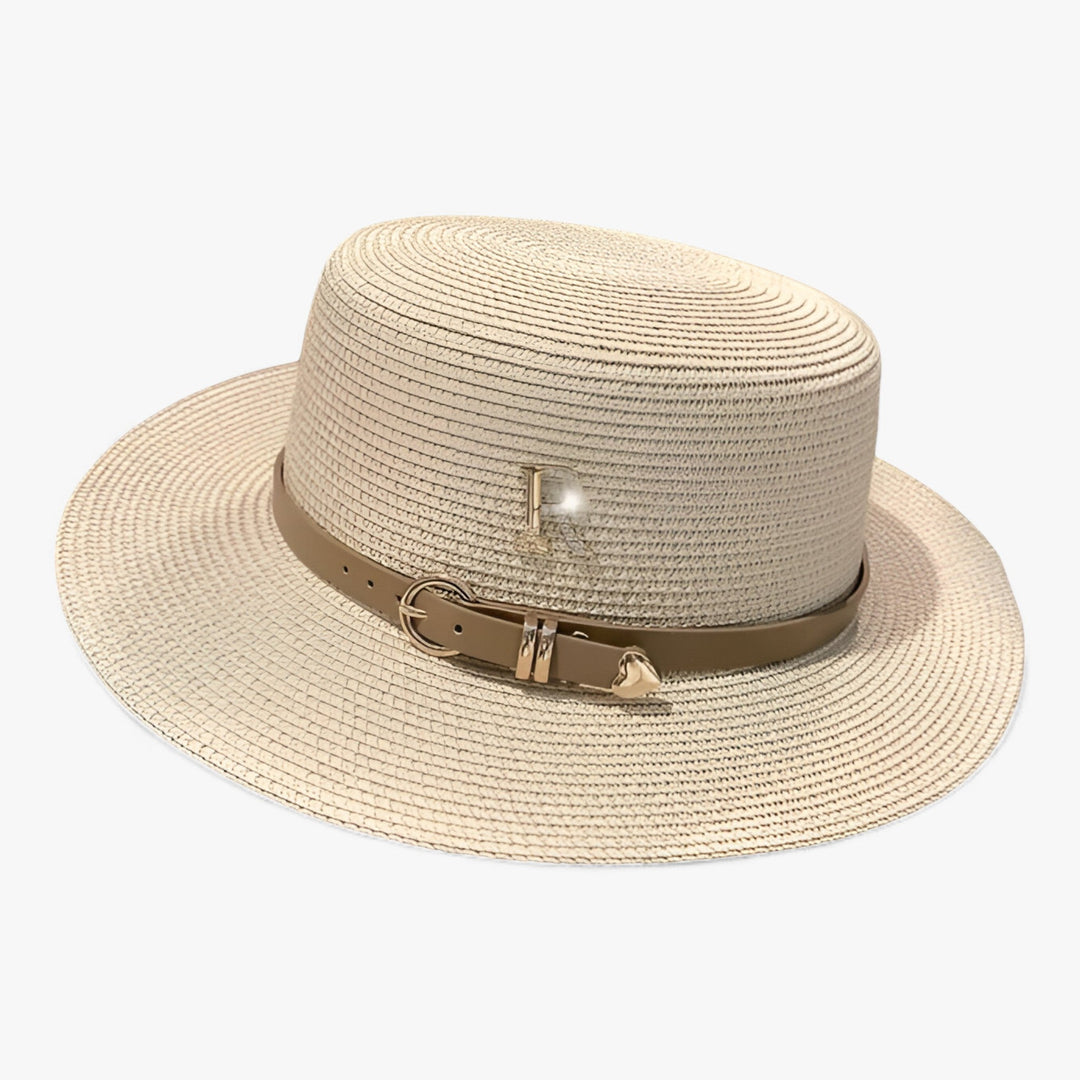 Ladies' straw hat with a flat crown – Aurelle-Beige-Nora Luxe