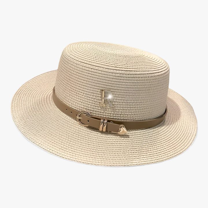 Ladies' straw hat with a flat crown – Aurelle-Beige-Nora Luxe