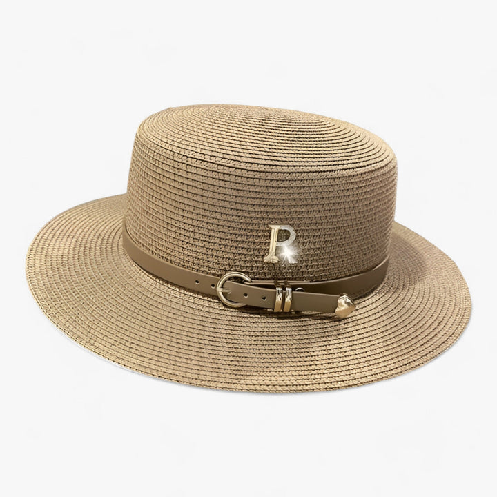 Ladies' straw hat with a flat crown – Aurelle-Khaki-Nora Luxe