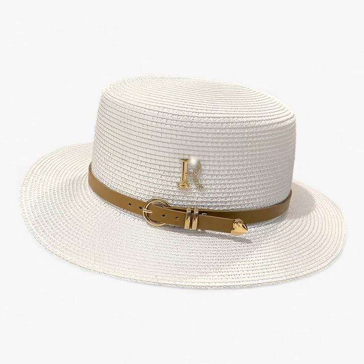 Ladies' straw hat with a flat crown – Aurelle-White-Nora Luxe