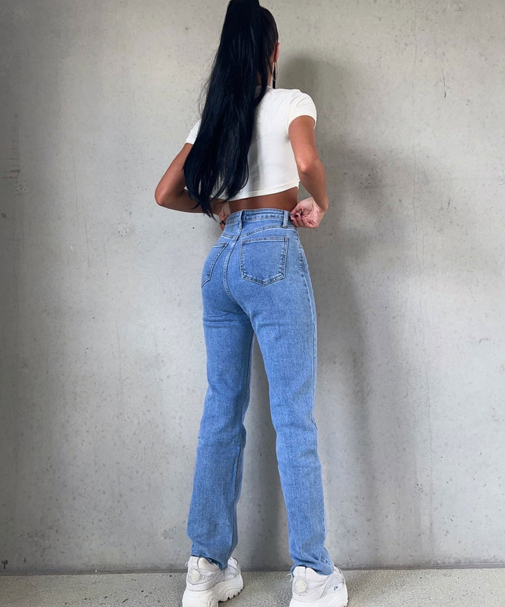 Ladies Stretch Jeans with Wide Legs and Heart Print - Amelie-XS-Nora Luxe
