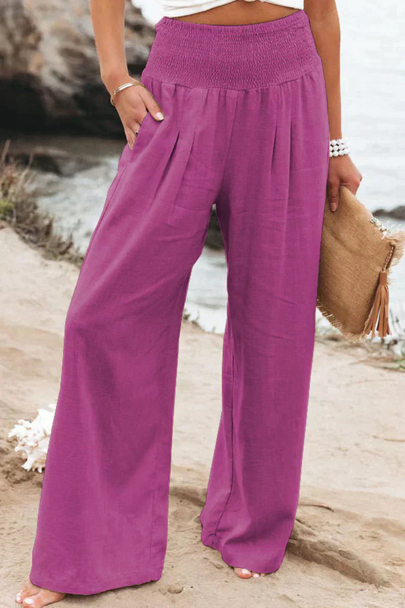Ladies' Summer Linen Trousers with Airy Cut and Relaxed Fit – Alvera-Pink-S-Nora Luxe