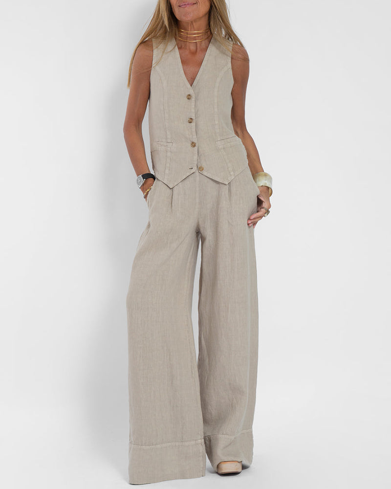 Ladies Summer Set with Top and Shorts – Esmee-Beige-S-State of Style