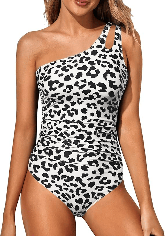 Ladies' swimsuit with one-shoulder design and tummy control – Valeria-Leopard-S-Nora Luxe