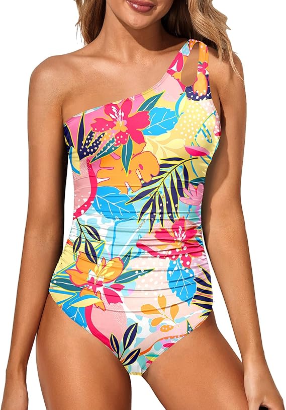 Ladies' swimsuit with one-shoulder design and tummy control – Valeria-Leopard-S-Nora Luxe
