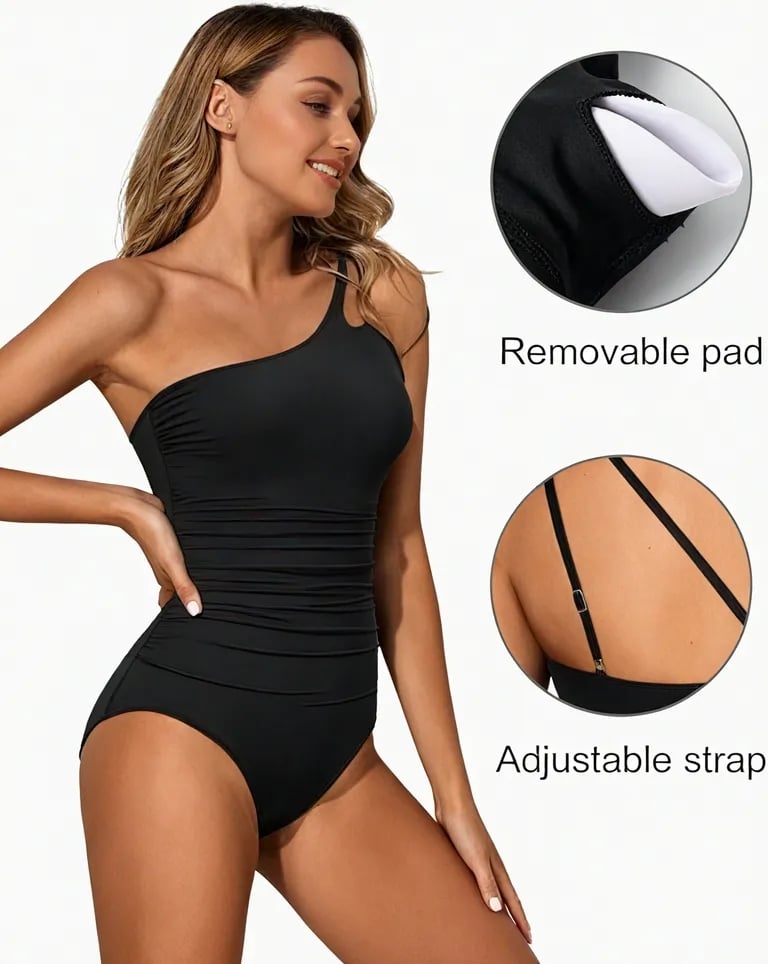 Ladies' swimsuit with one-shoulder design and tummy control – Valeria-Leopard-S-Nora Luxe