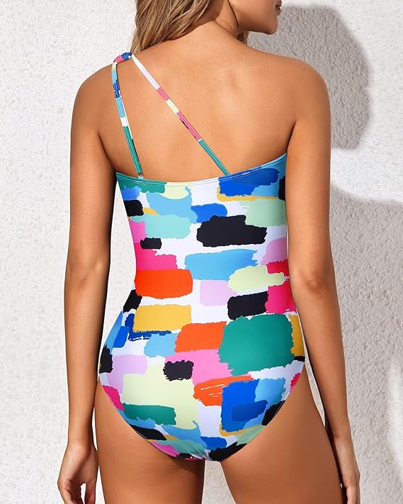 Ladies' swimsuit with one-shoulder design and tummy control – Valeria-Leopard-S-Nora Luxe