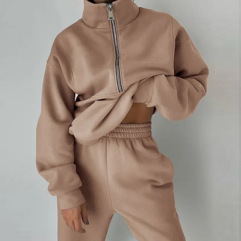 Ladies Tracksuit Set of 2 - Livia-Khaki-S-Nora Luxe