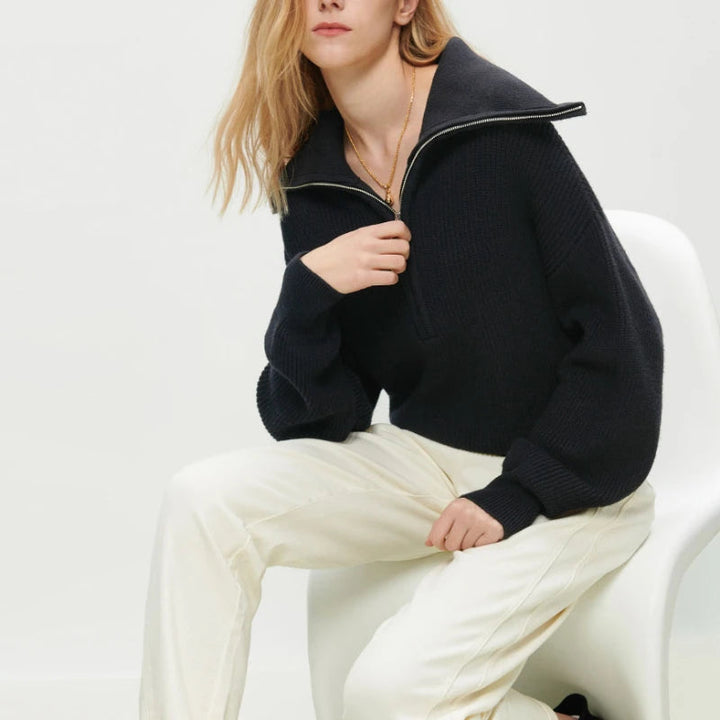 Ladies' V-Neck Sweater - Camille-Gray-S-Nora Luxe