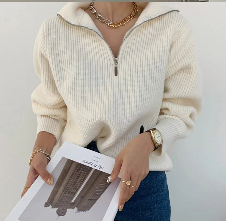 Ladies' V-Neck Sweater - Camille-Gray-S-Nora Luxe