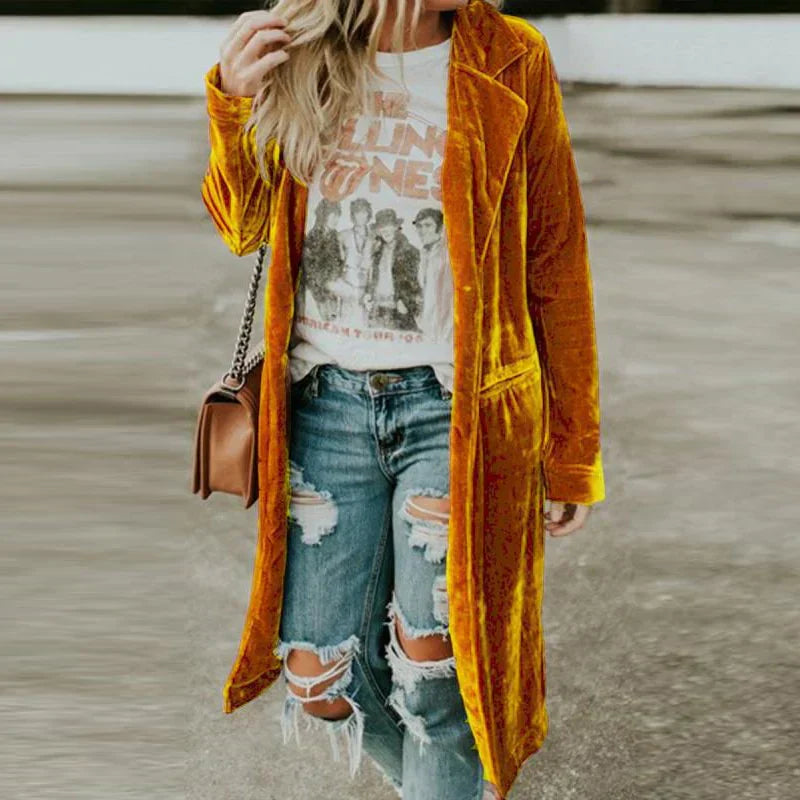 Ladies Velvet Dressing Gown - Valentina-Yellow-S-Nora Luxe