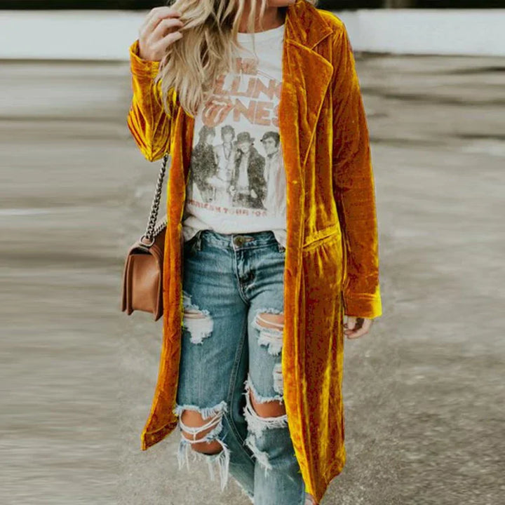 Ladies Velvet Dressing Gown - Valentina-Yellow-S-Nora Luxe