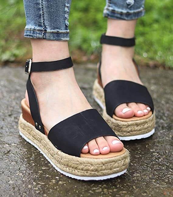 Ladies' wedge espadrille sandals with strap - Livia-Black-3-Nora Luxe