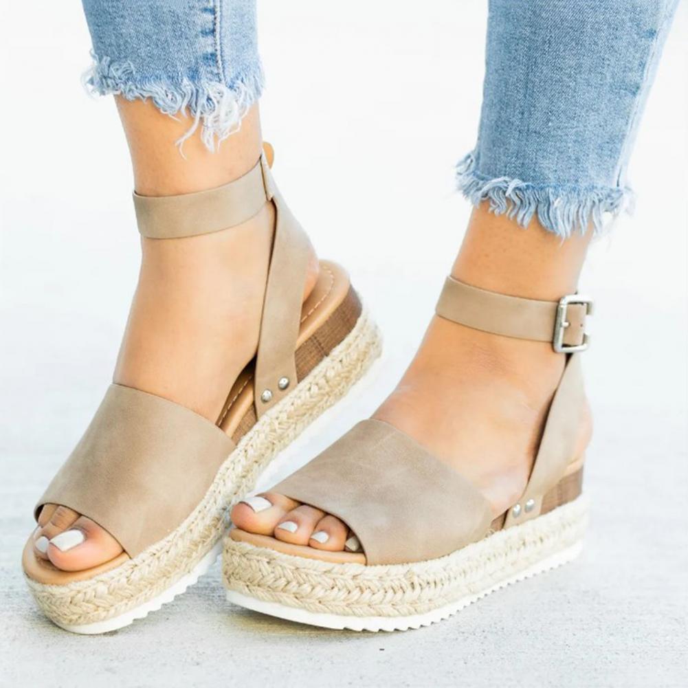 Ladies' wedge espadrille sandals with strap - Livia-Khaki-3-Nora Luxe