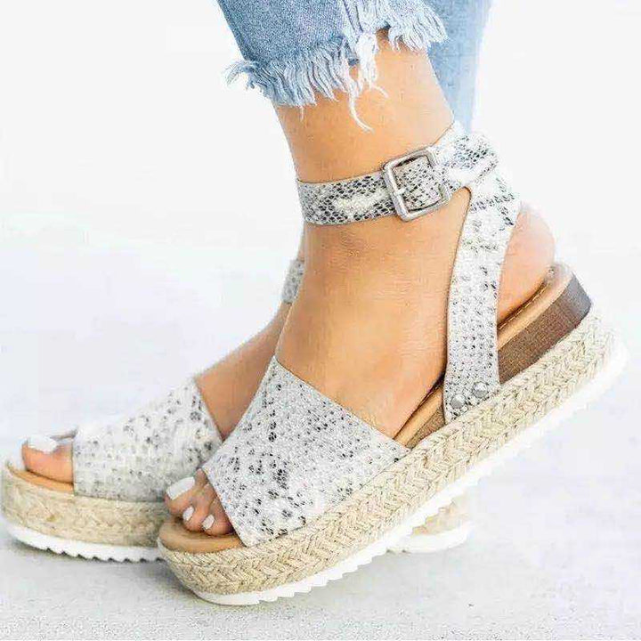 Ladies' wedge espadrille sandals with strap - Livia-Snake print-3-Nora Luxe