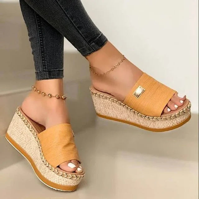Ladies' Wedge Platform Sandals - Ravina-Yellow-3-State of Style