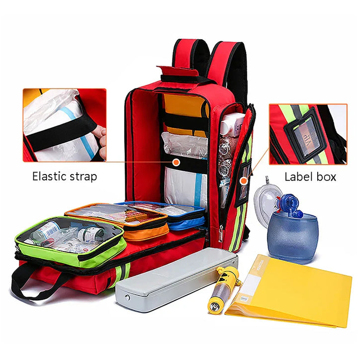 Large First Aid and Survival Backpack - RescueReady-Red-Nora Luxe