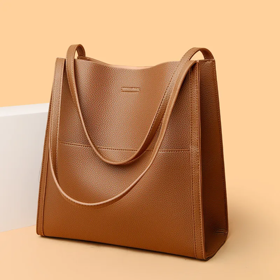 Large Leather Handbag with Royal Capacity - DailyLux-Brown-Nora Luxe