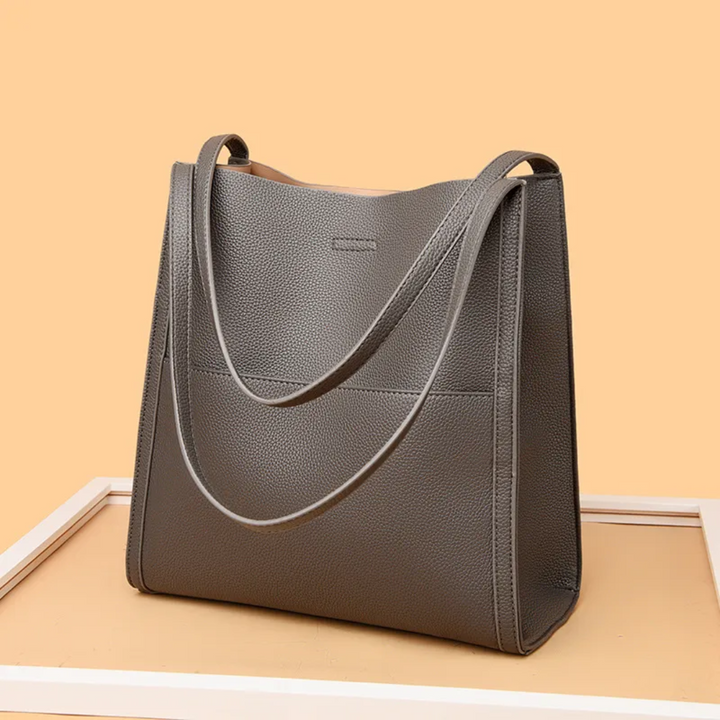 Large Leather Handbag with Royal Capacity - DailyLux-Gray-Nora Luxe