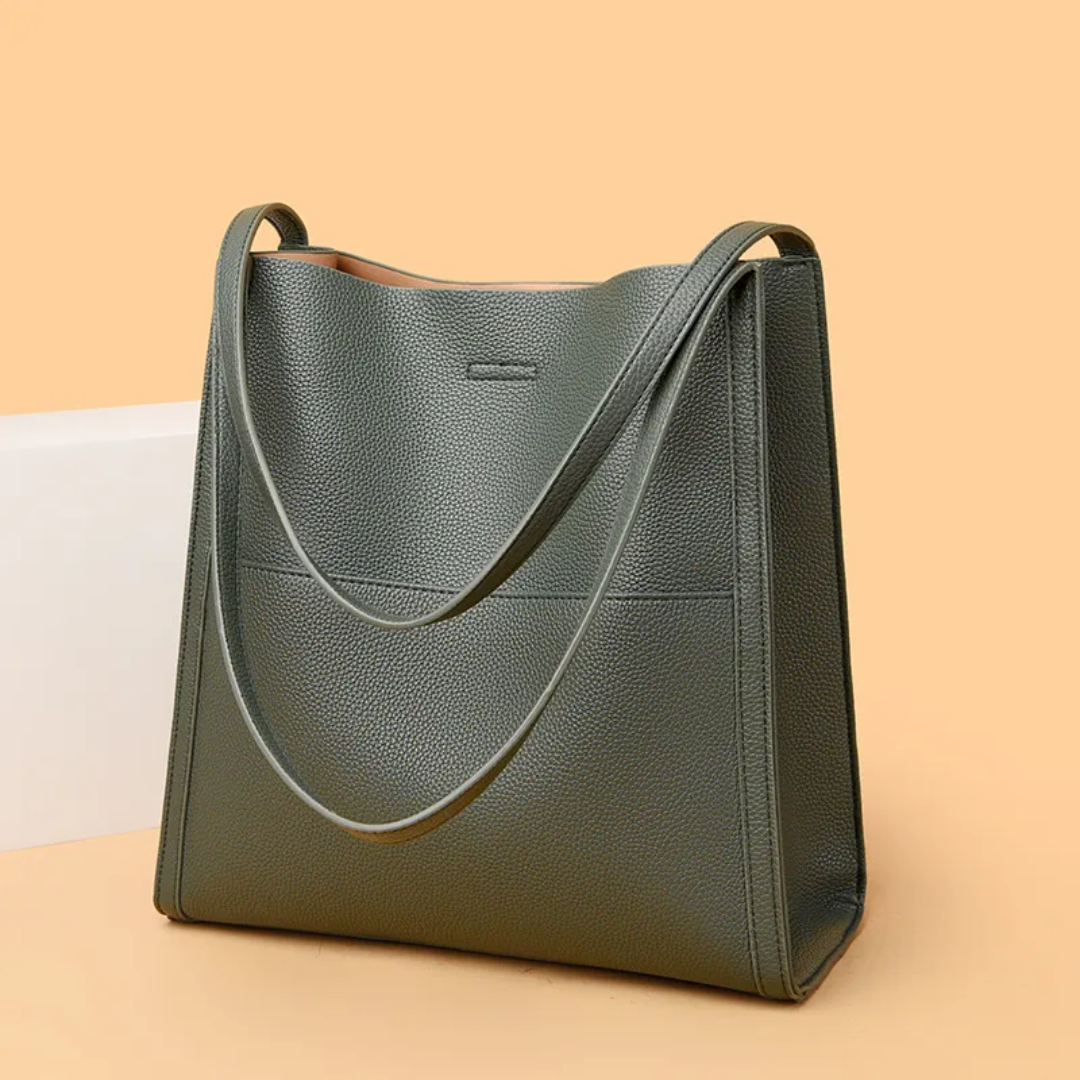 Large Leather Handbag with Royal Capacity - DailyLux-Green-Nora Luxe