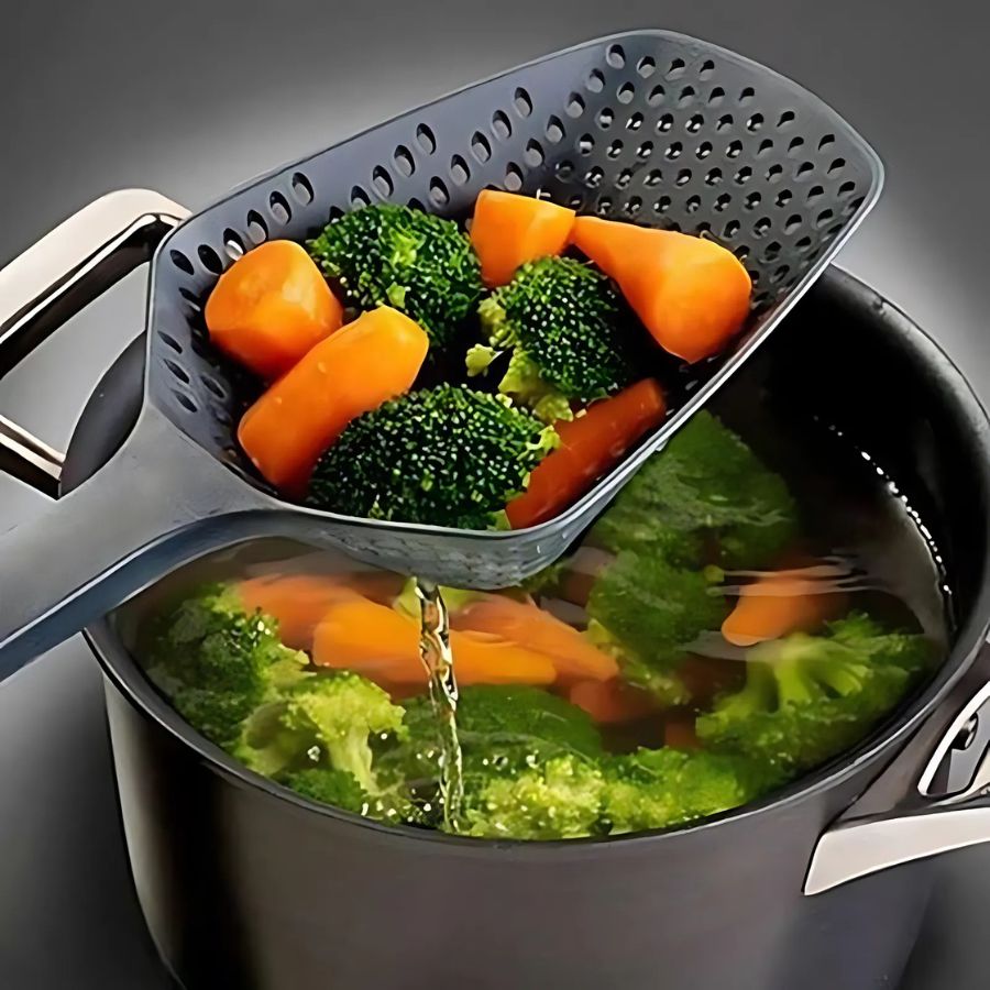 Large PP Kitchen Spoon for Draining and Serving - EasyDrain-Black-Nora Luxe